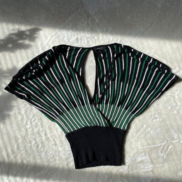 Arden B Striped Knit Cutout Top Green White Black Size M Y2K - Picture 1 of 14